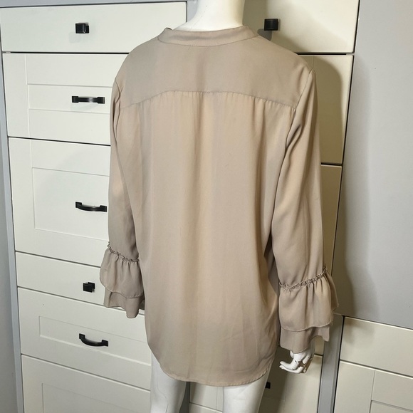 Tacera. XLarge Peasant top. Flare sleeve. Tassels. Taupe.. Lightweight. - Picture 4 of 5